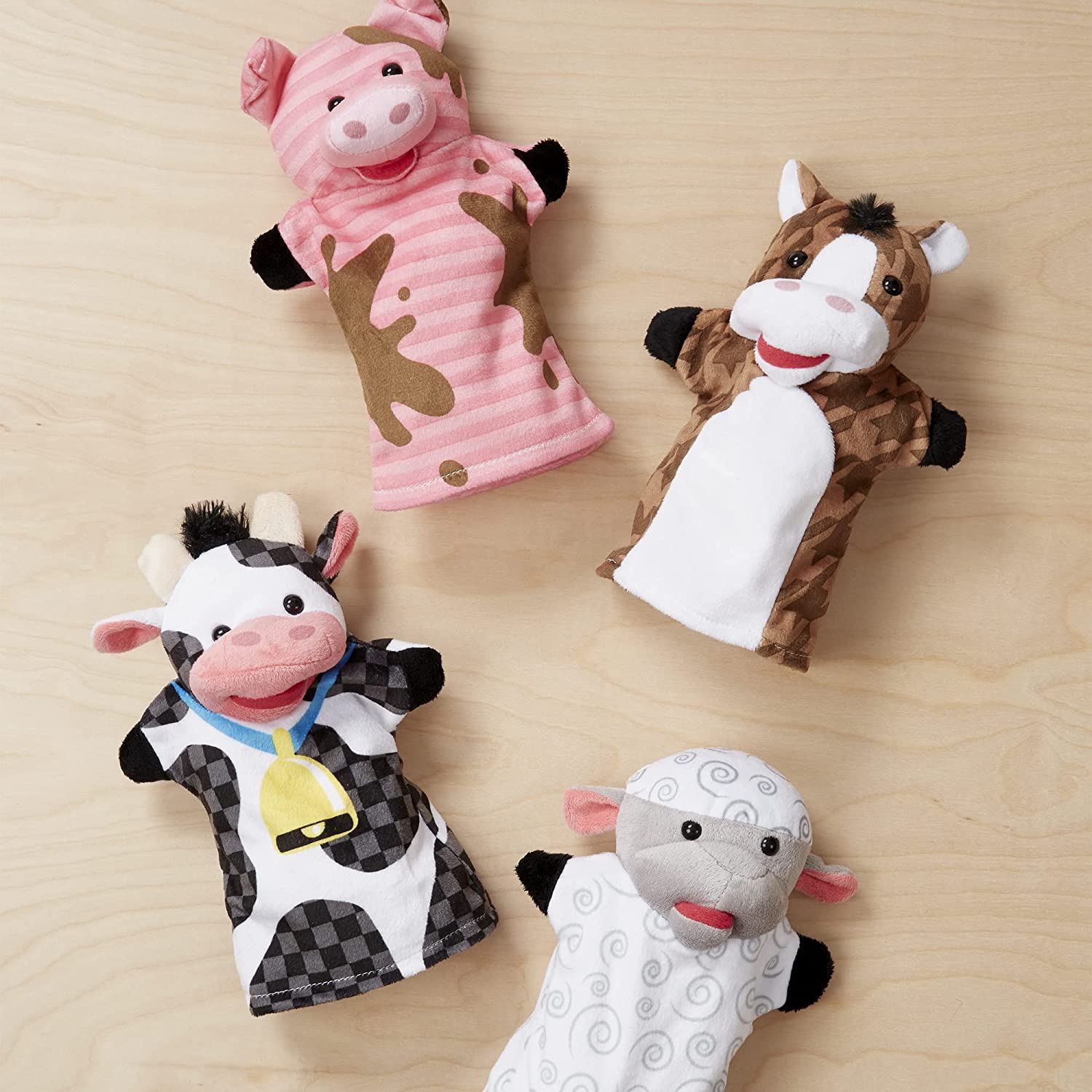 Farm Friends Hand Puppets,Cow, Horse, Sheep, and Pig Hand Puppets