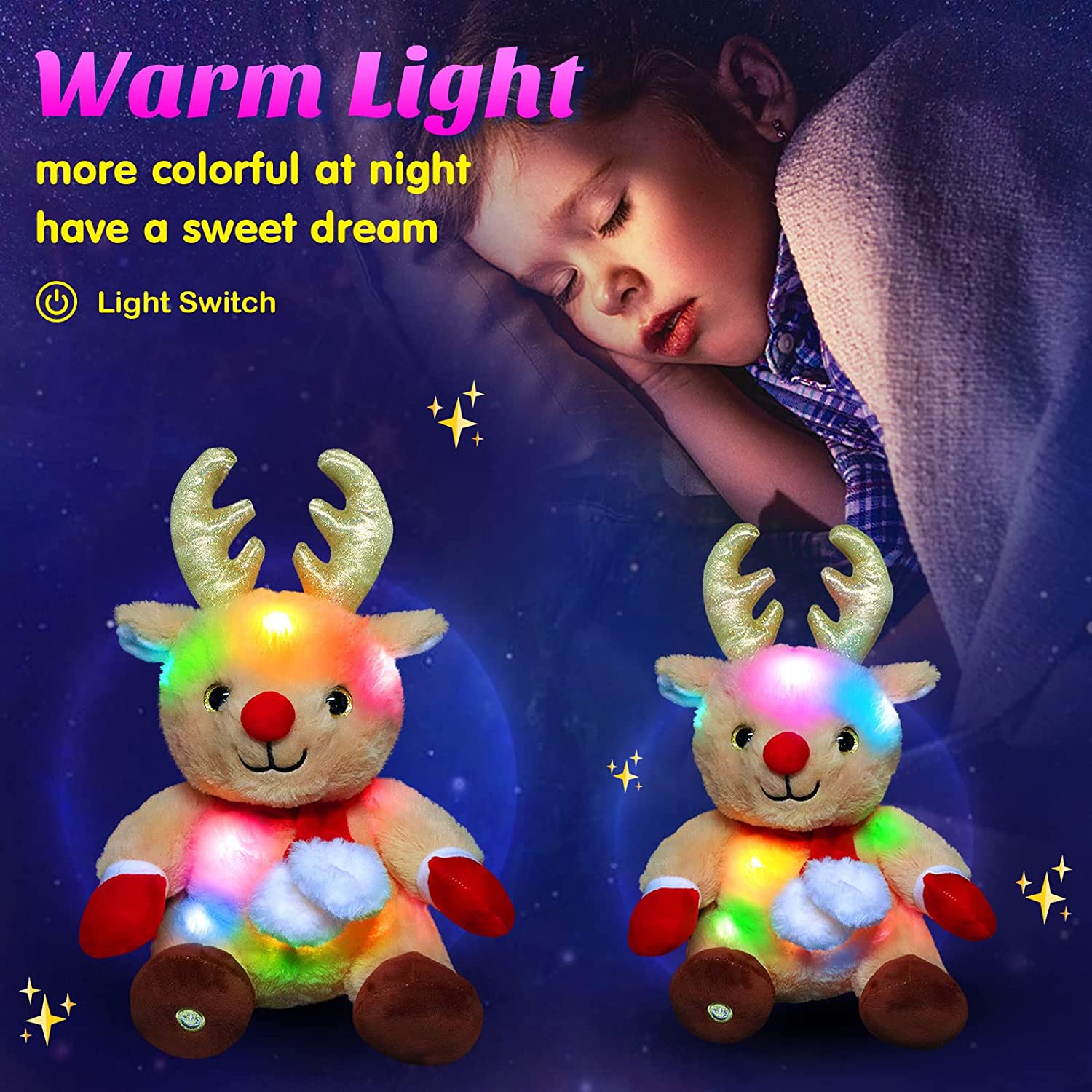 Christmas Reindeer Elk Toy Led Light Stuffed Animal Plush Toy