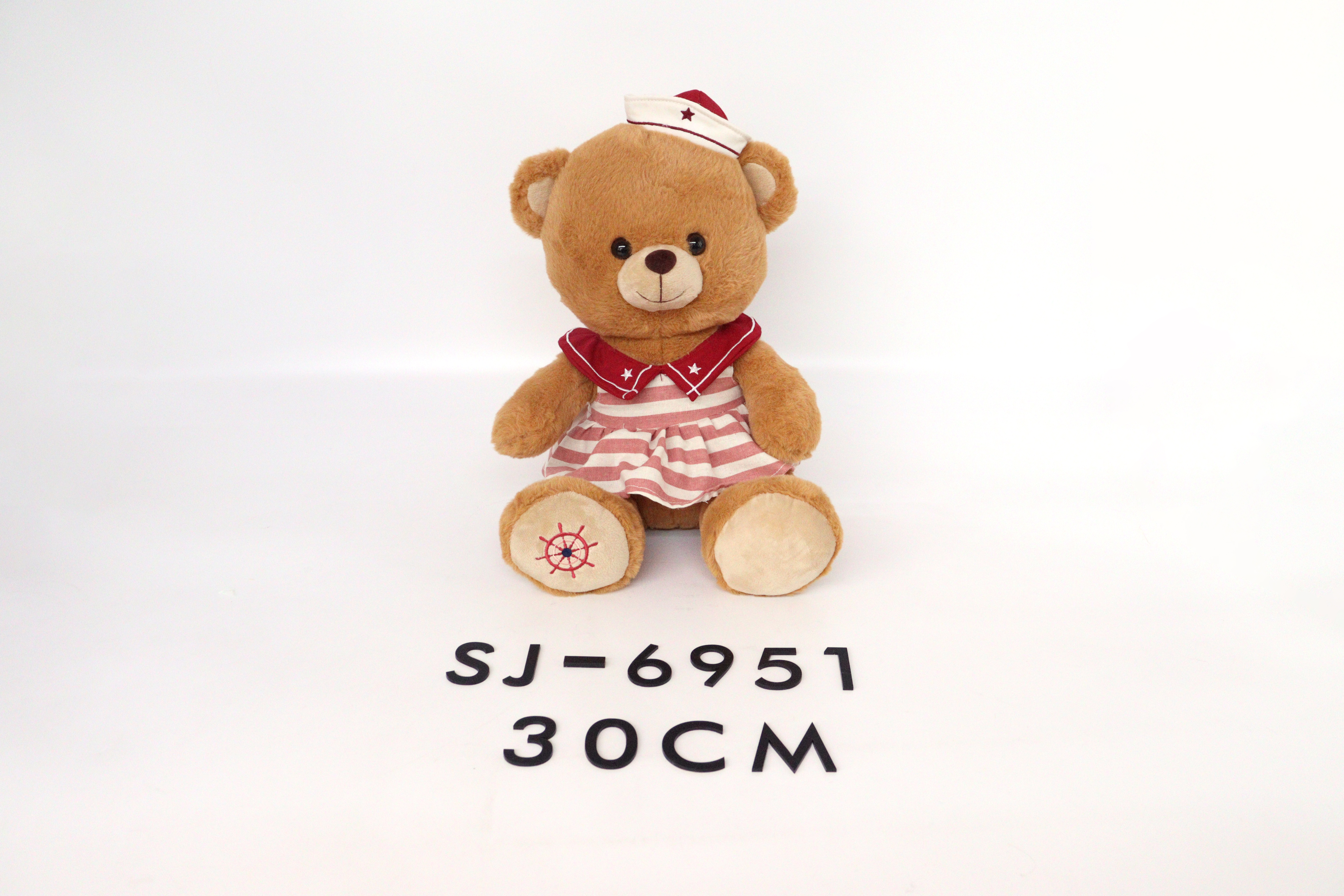 Sj-6951 30cm Stuffed Teddy Bear Plush Toy with Navy Dress