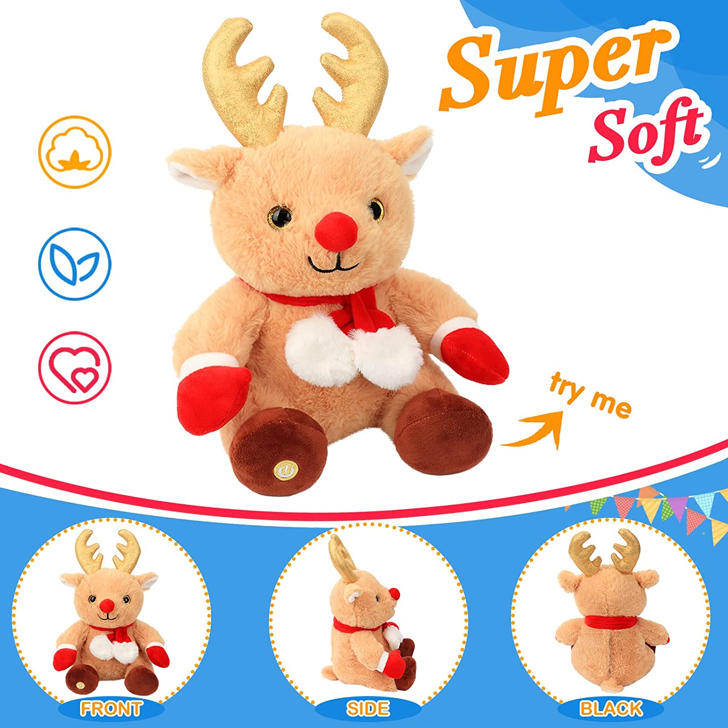 Christmas Reindeer Elk Toy Led Light Stuffed Animal Plush Toy