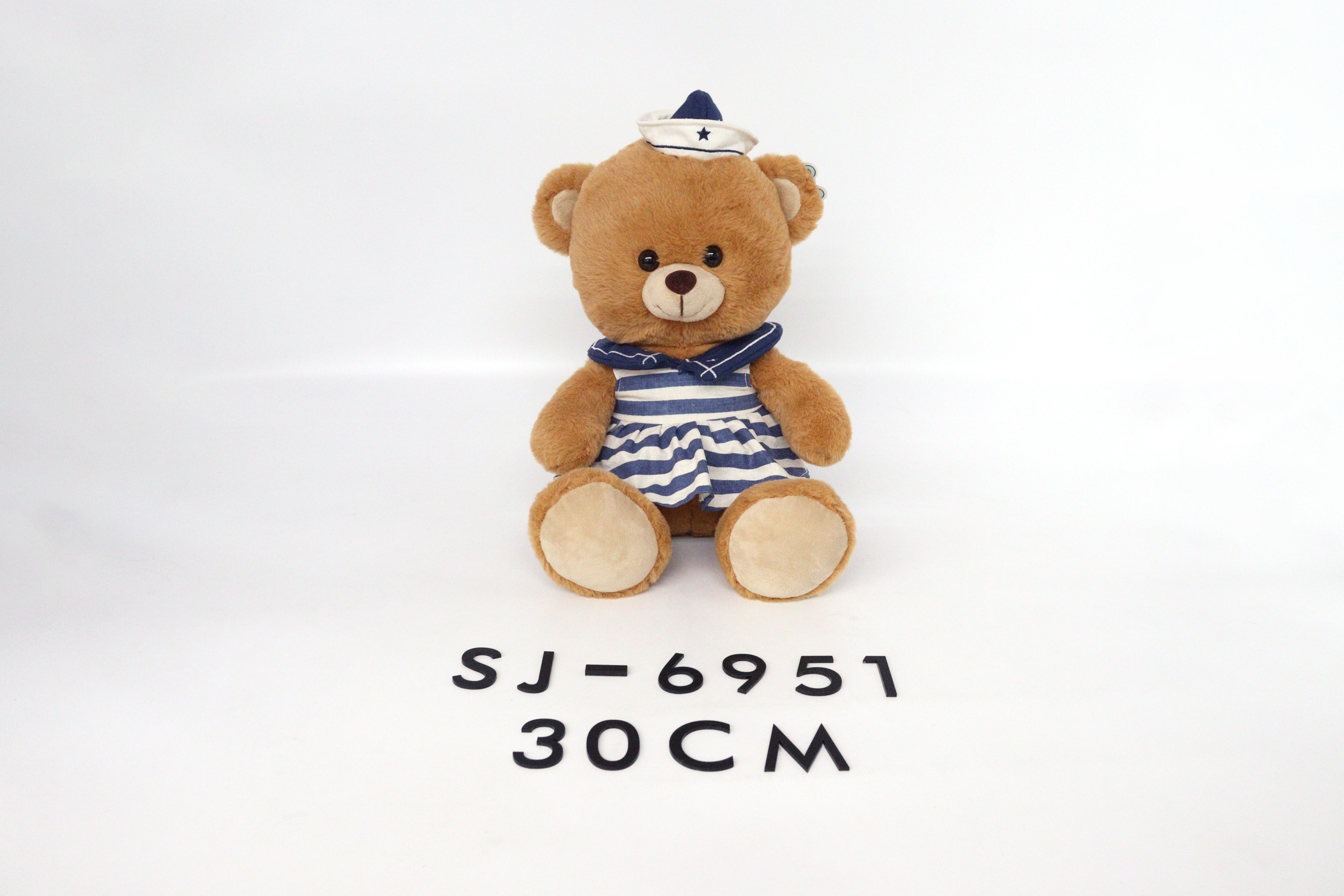 Sj-6951 30cm Stuffed Teddy Bear Plush Toy with Navy Dress